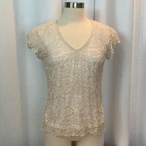NWT Theme Ivory Gold Lurex Crochet Cap Sleeve Top Women Size XL